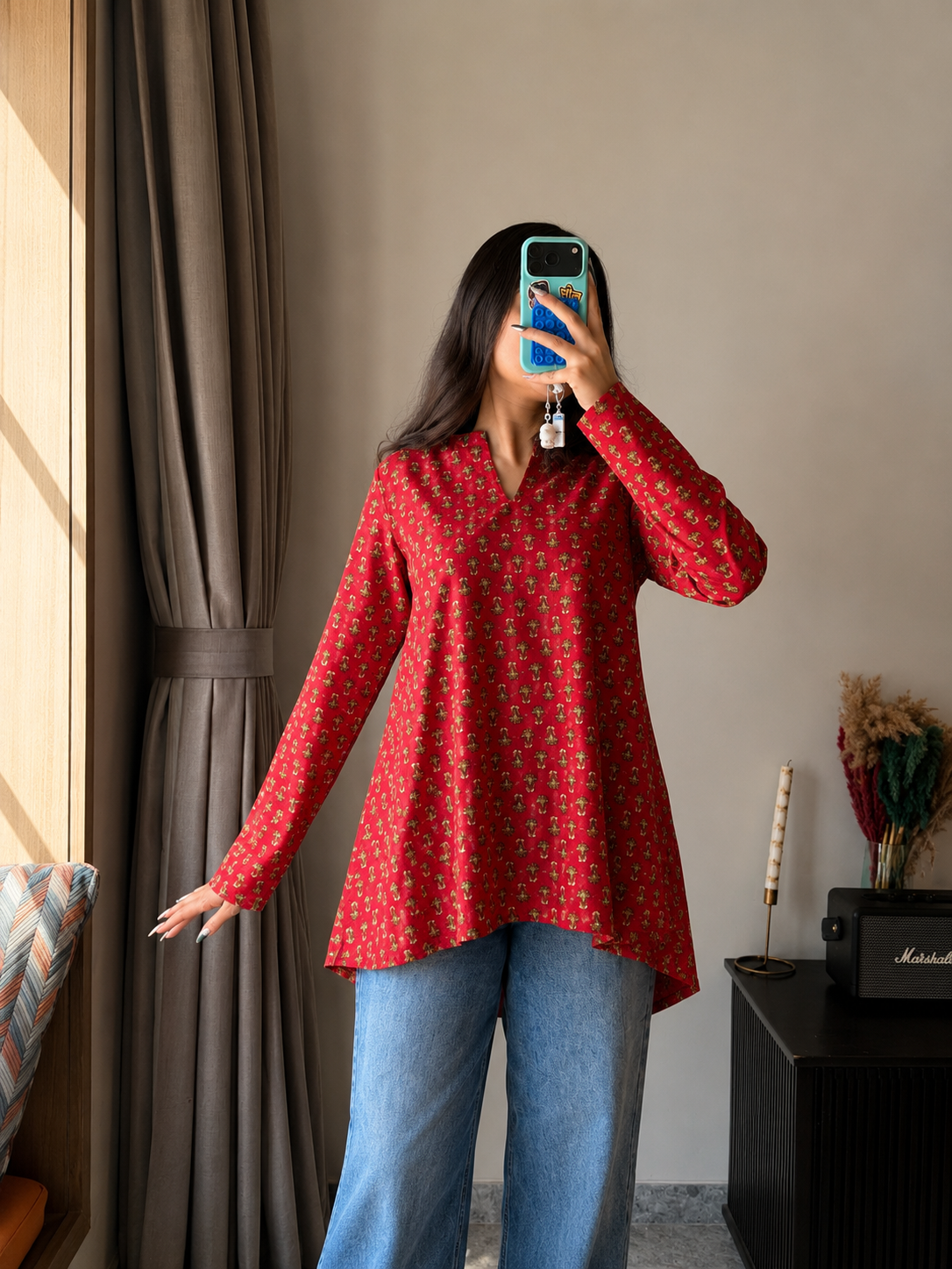 Reeva Red Full Sleeve Kurti