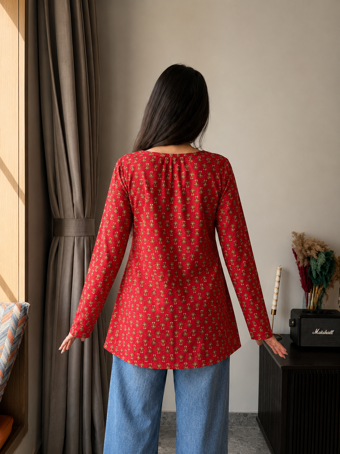 Reeva Red Full Sleeve Kurti