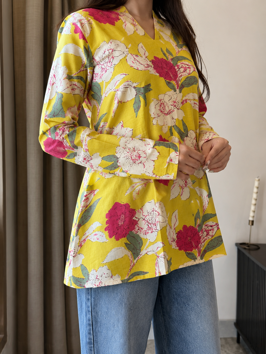 Reeva Yellow Full Sleeves Kurti
